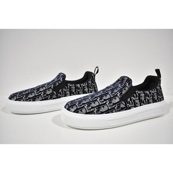 Dior Solar Blue Velvet Oblique Logo White Flat Skate Slip On Low Sneaker 41.5 - Picture 10 of 12